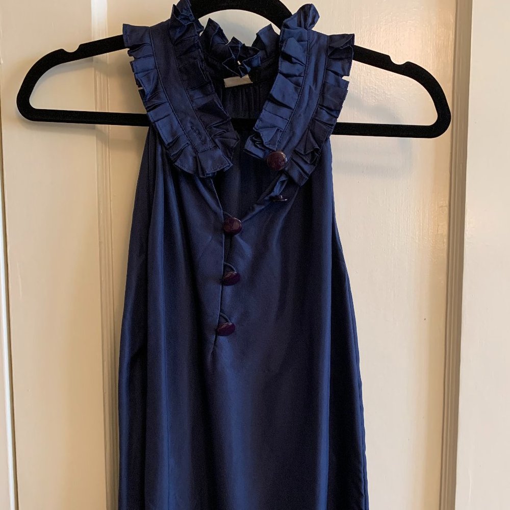 J. Crew Elizabeth Silk Halter Ruffle Top, Navy, XS